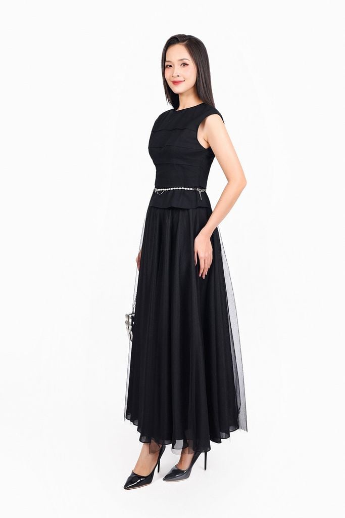 FAK31425 - Áo kiểu công sở vải linen dáng ôm cổ tròn vai chờm thân áo xếp nhún tạo kiểu thân sau phối khoá tạo kiểu - PANTIO