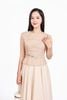 FAK31425 - Áo kiểu công sở vải linen dáng ôm cổ tròn vai chờm thân áo xếp nhún tạo kiểu thân sau phối khoá tạo kiểu - PANTIO
