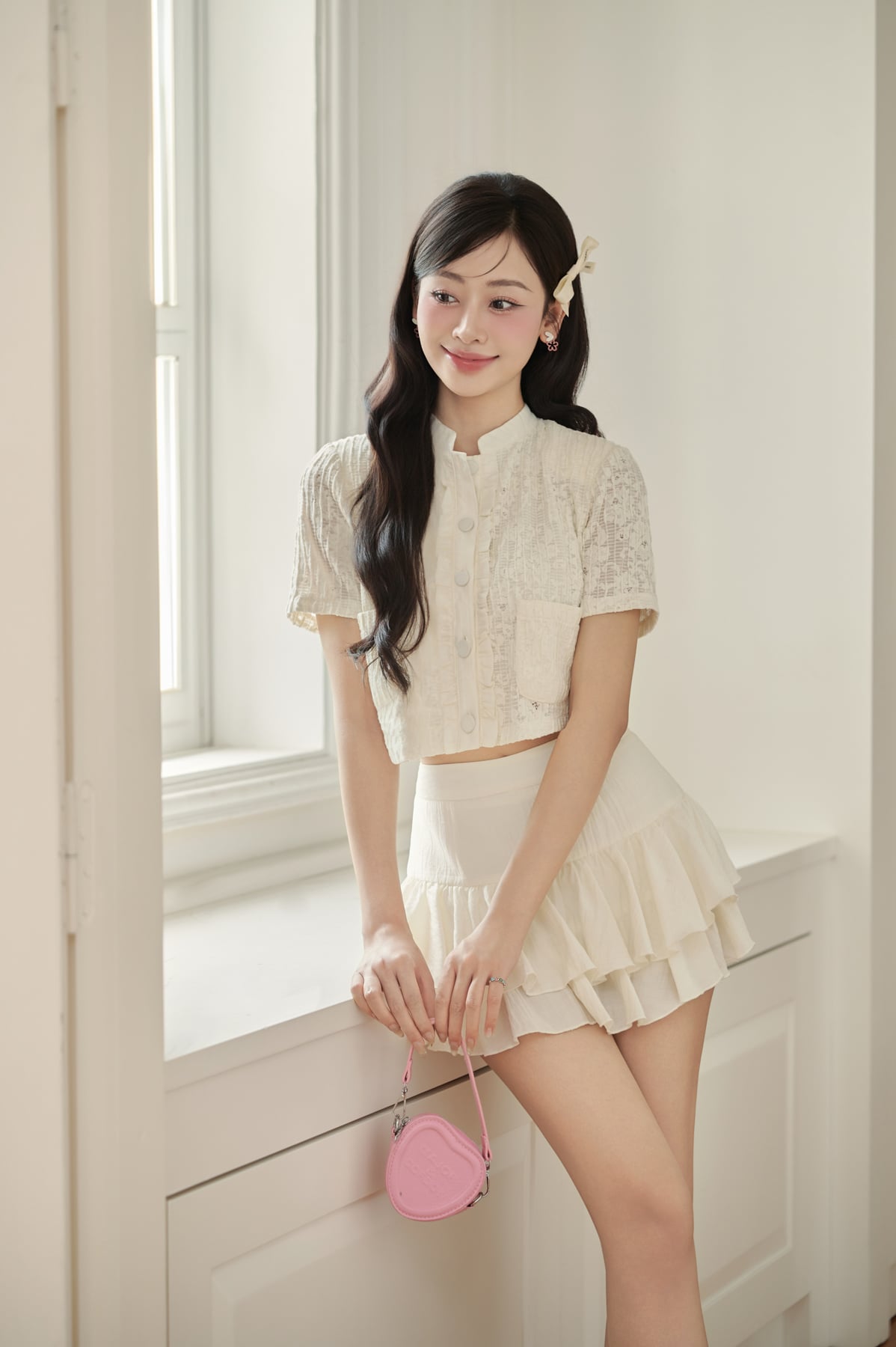 FJN3721 - Chân váy ngắn vải tơ hai tầng tạo kiểu khoá thân sau - JAN.