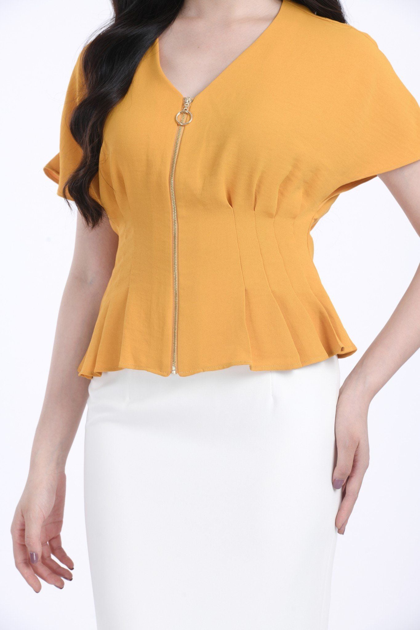 FJD3401 - Chân váy công sở vải thô dáng bút chì cạp rời phối mặt kim loại khóa thân sau -  PANTIO