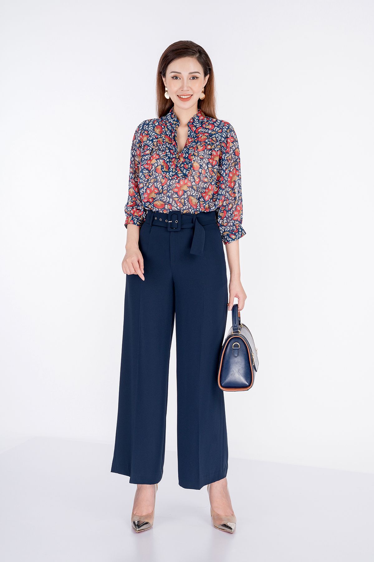 Quần dài chất liệu tuýt-si cạp cao dáng suông BQD32415 - PANTIO