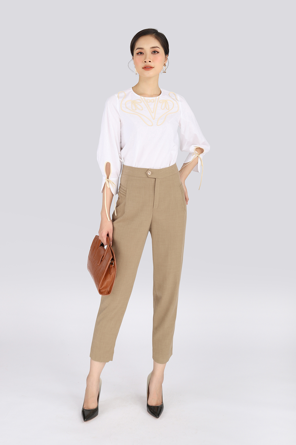 FQD5909 - Quần chất liệu thô đũi cạp rời dáng suông - PANTIO