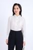 FAK51326 - Áo kiểu công sở vải tơ dáng suông cổ đức đính đá trang trí tay dài thân áo phối đường gân trang trí cài khuy thân trước - PANTIO