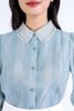 FAK51326 - Áo kiểu công sở vải tơ dáng suông cổ đức đính đá trang trí tay dài thân áo phối đường gân trang trí cài khuy thân trước - PANTIO