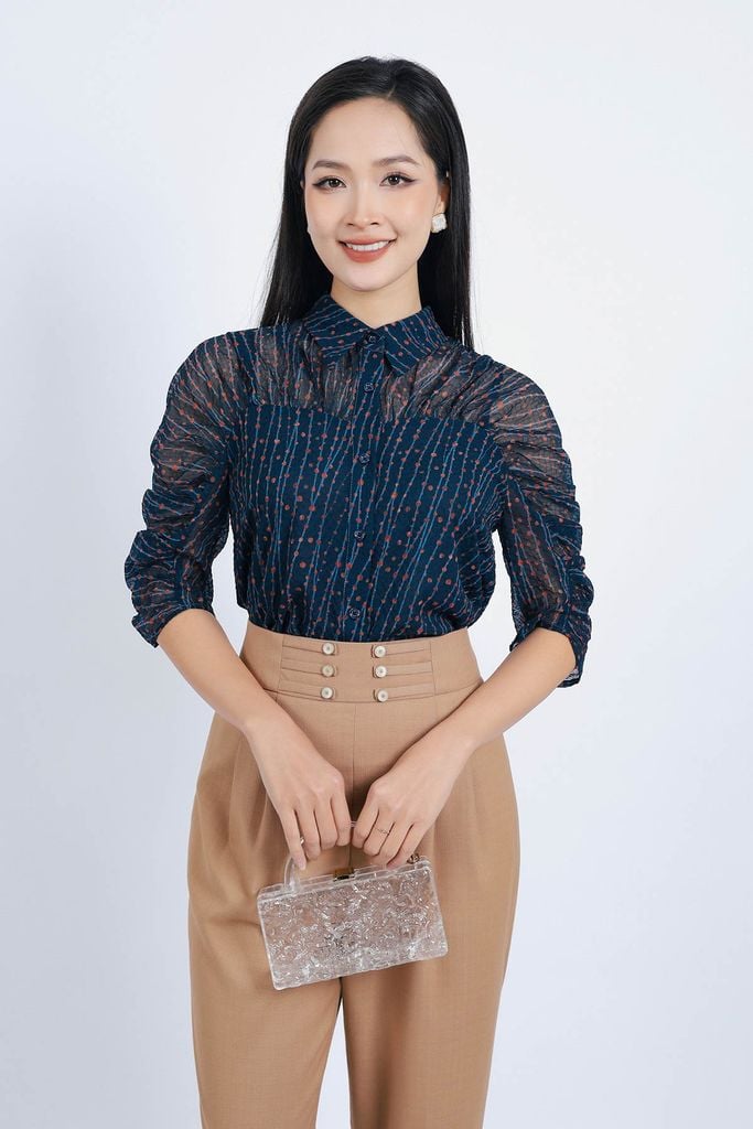 FQD51112 - Quần công sở vải thô đũi dáng Baggy cạp cao đính khuy trang trí thân quần phối ly bong tạo kiểu - PANTIO