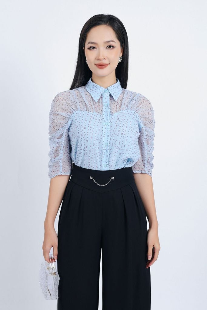 FQD51128 - Quần công sở vải tuyp xy dáng suông ống rộng phối ly bong tạo kiểu eo phối dây xích trang trí - PANTIO