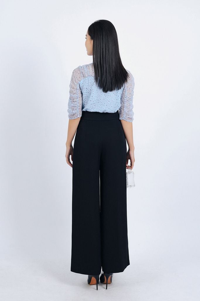FQD51128 - Quần công sở vải tuyp xy dáng suông ống rộng phối ly bong tạo kiểu eo phối dây xích trang trí - PANTIO