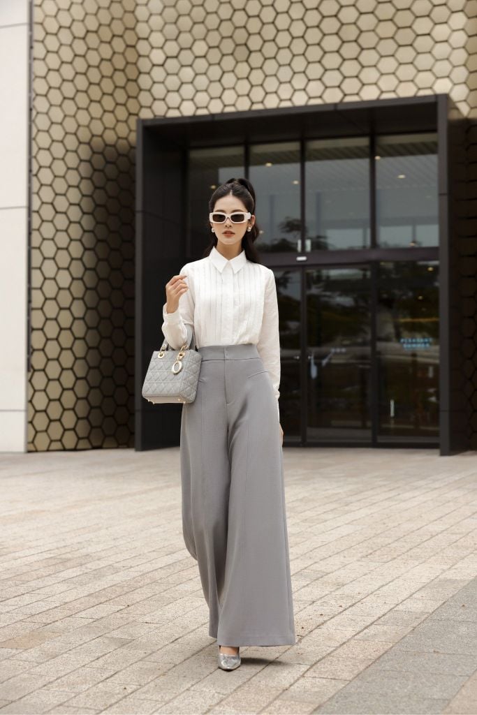 FQD51106 - Quần công sở vải thô dáng suông ống rộng thân diễu chỉ trang trí - PANTIO