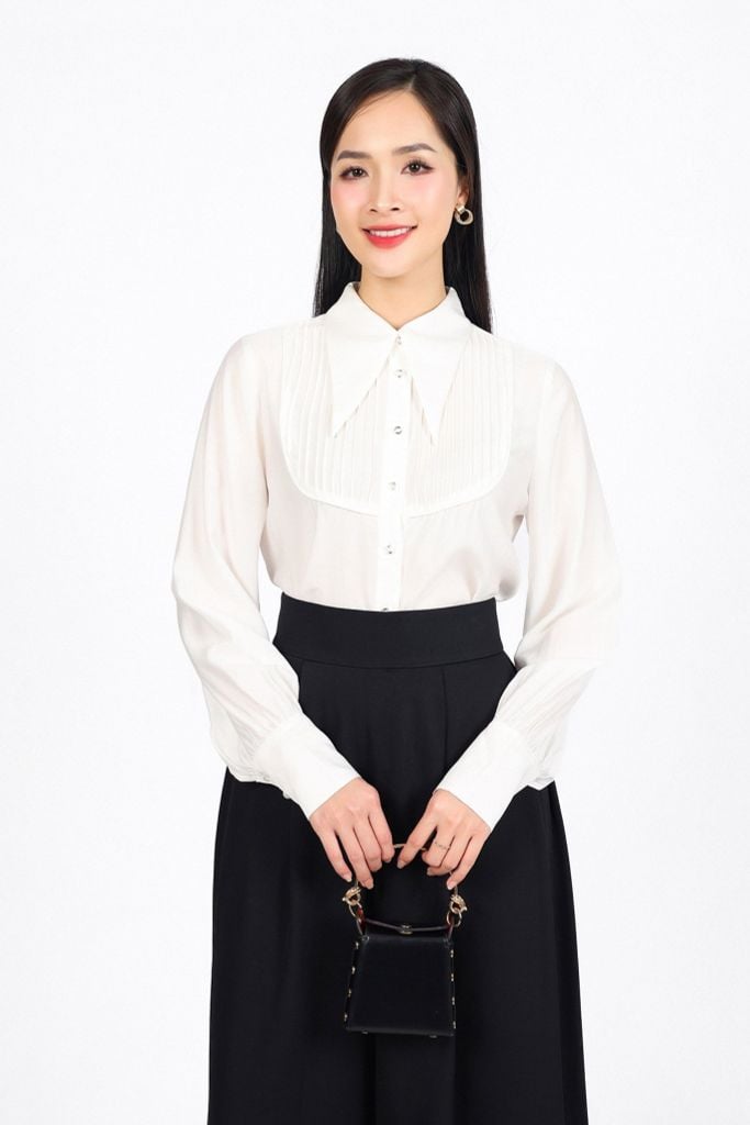 FQD51155 - Quần công sở vải tuyp xy dáng suông ống rộng cạp phối ly bong tạo xoè khóa thân sau - PANTIO