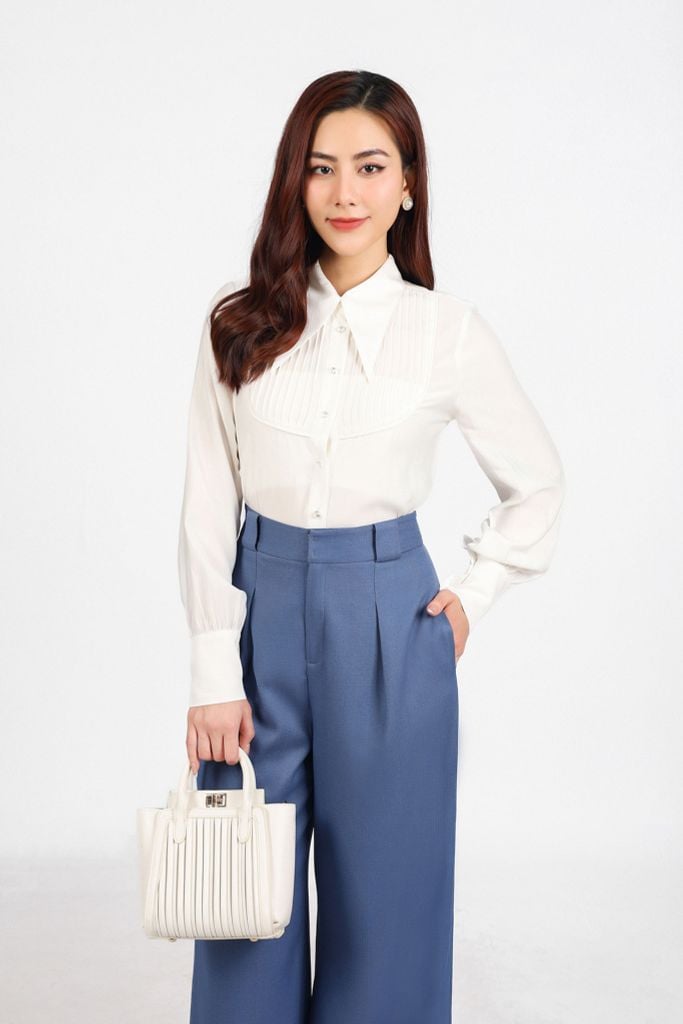 FQD91158 - Quần dài công sở vải thô dày dáng suông ống đứng thân phối ly bung tạo kiểu khoá thân trước - PANTIO
