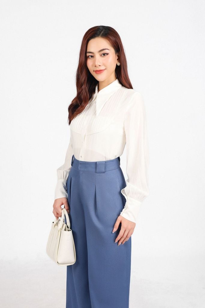 FQD91158 - Quần dài công sở vải thô dày dáng suông ống đứng thân phối ly bung tạo kiểu khoá thân trước - PANTIO