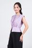 FAK51398 - Áo kiểu công sở vải tơ dáng lửng cổ tròn vai chờm gấu áo xẻ tạo kiểu - PANTIO