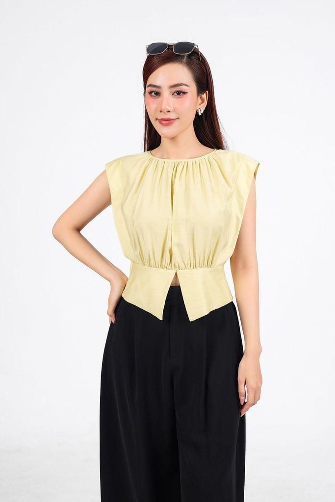 FQD51089 - Quần dài công sở vải tuyp xy dáng suông ống rộng cạp phối ly bung tạo xoè khoá thân trước - PANTIO