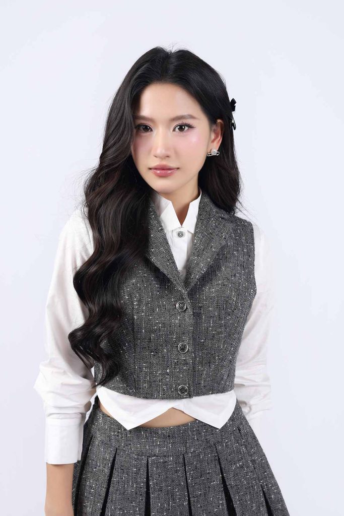 BJN93406 - Chân váy dáng xòe ngắn, cạp rời, xếp ly to, khóa sườn - JAN.