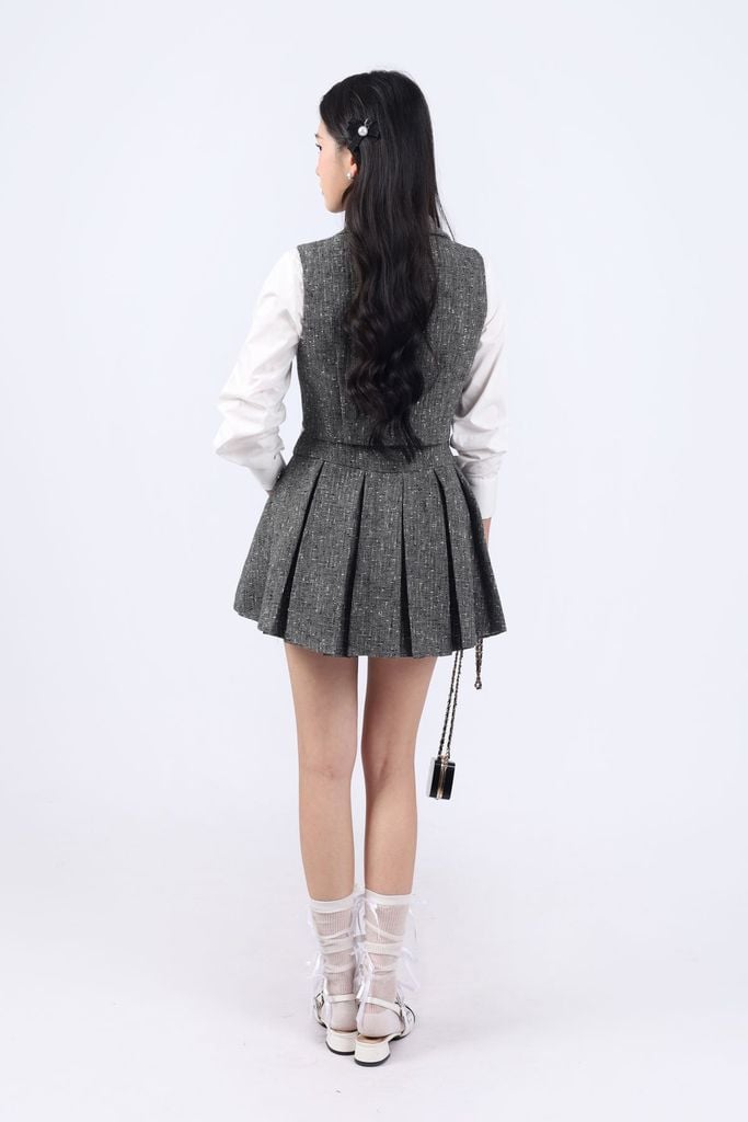 BJN93406 - Chân váy dáng xòe ngắn, cạp rời, xếp ly to, khóa sườn - JAN.