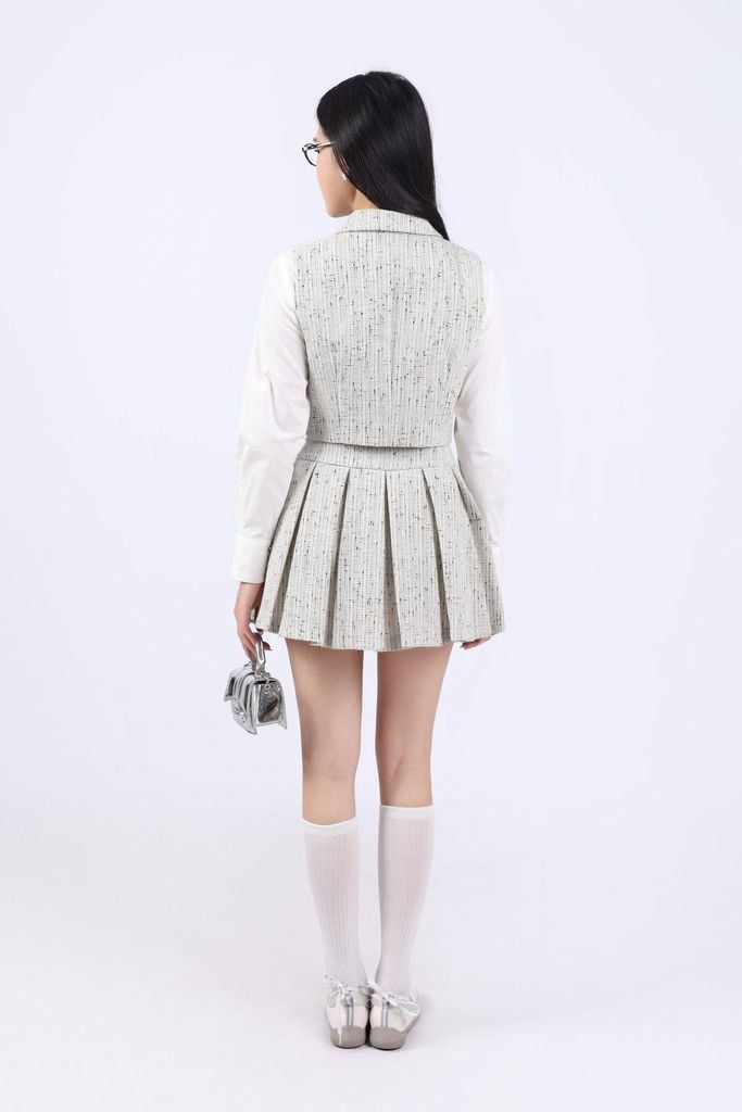 BJN93406 - Chân váy dáng xòe ngắn, cạp rời, xếp ly to, khóa sườn - JAN.