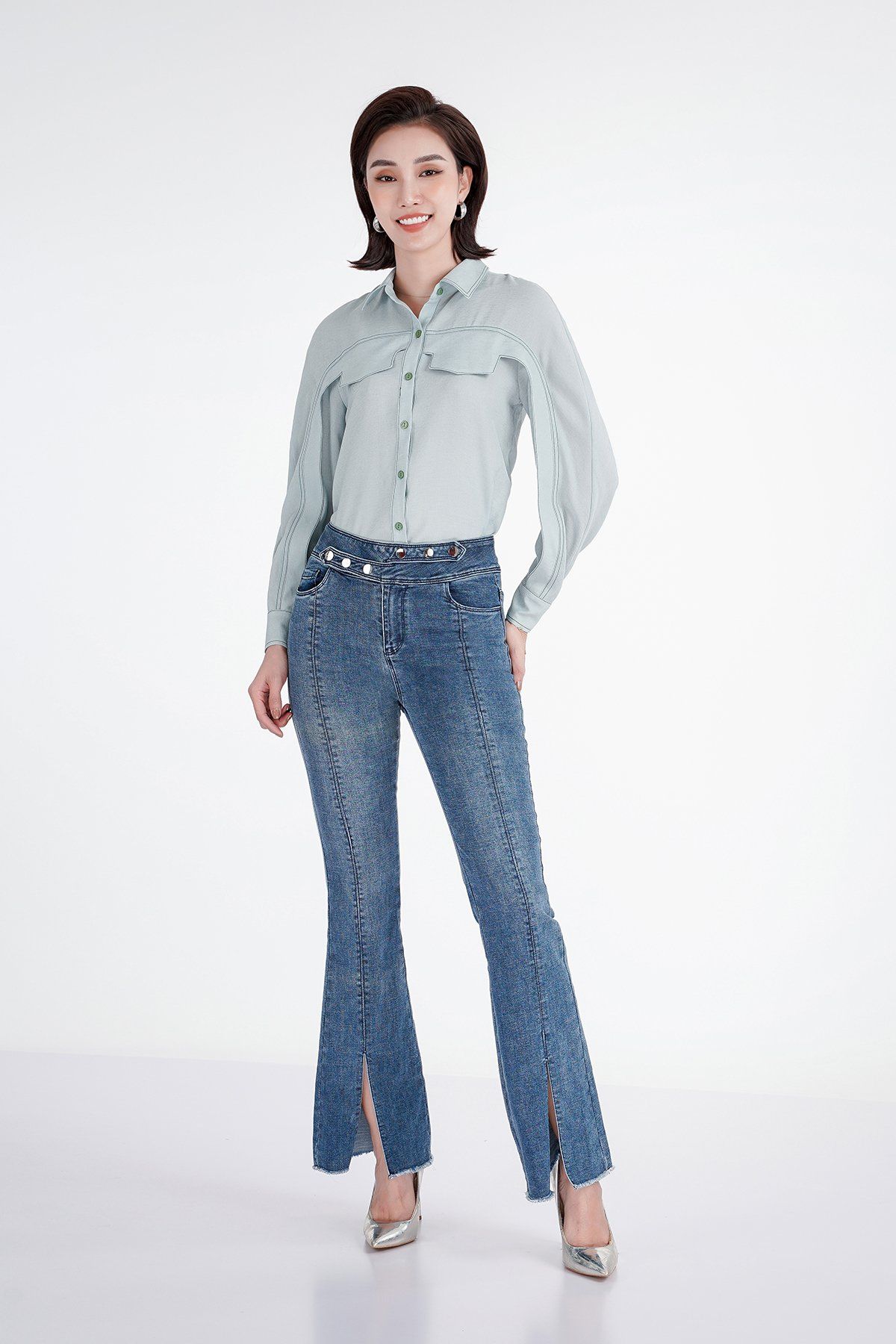 Áo sơ mi cổ đức chất liệu tằm cát nắp túi FAK71167 - PANTIO