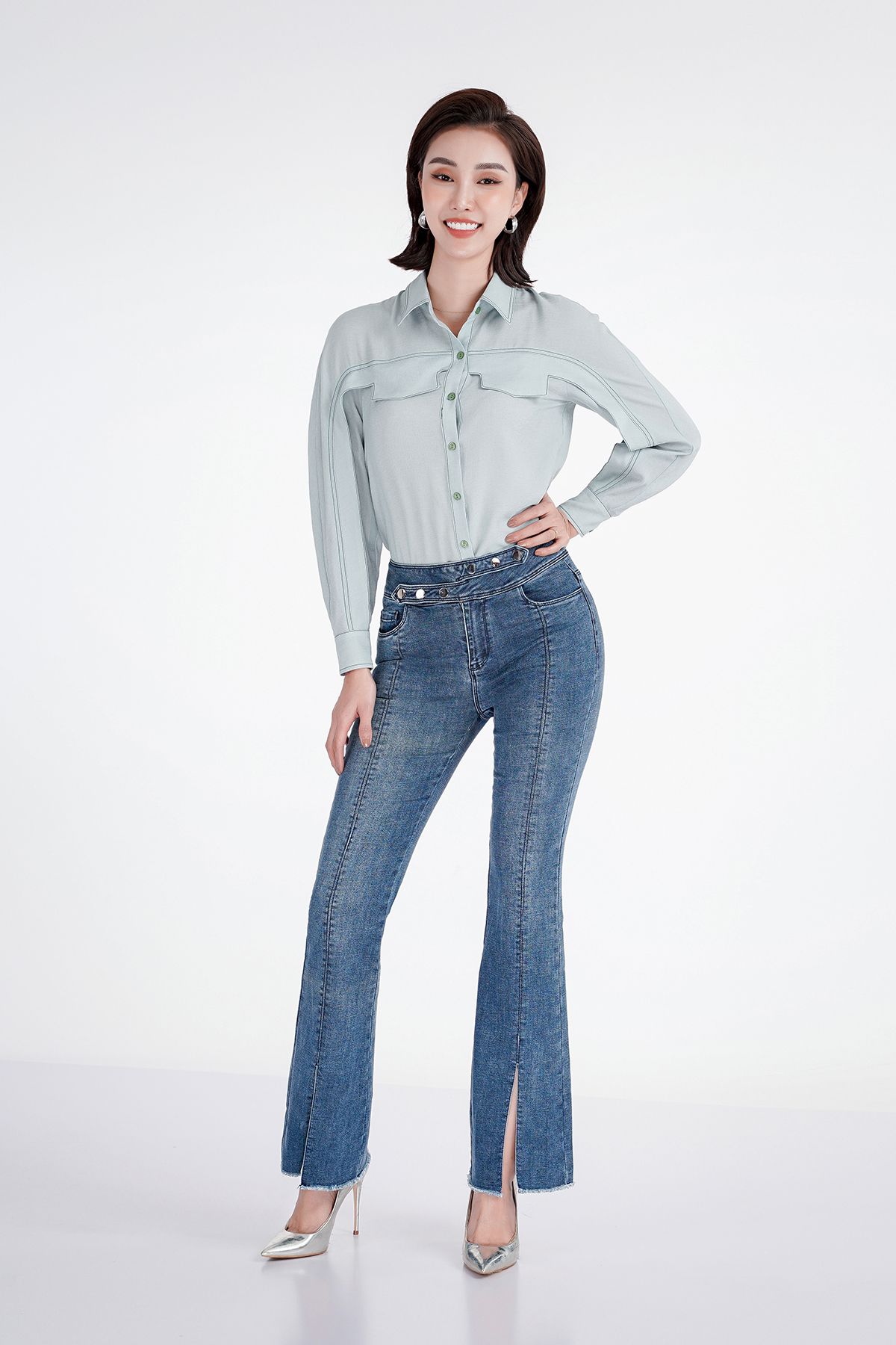 Áo sơ mi cổ đức chất liệu tằm cát nắp túi FAK71167 - PANTIO