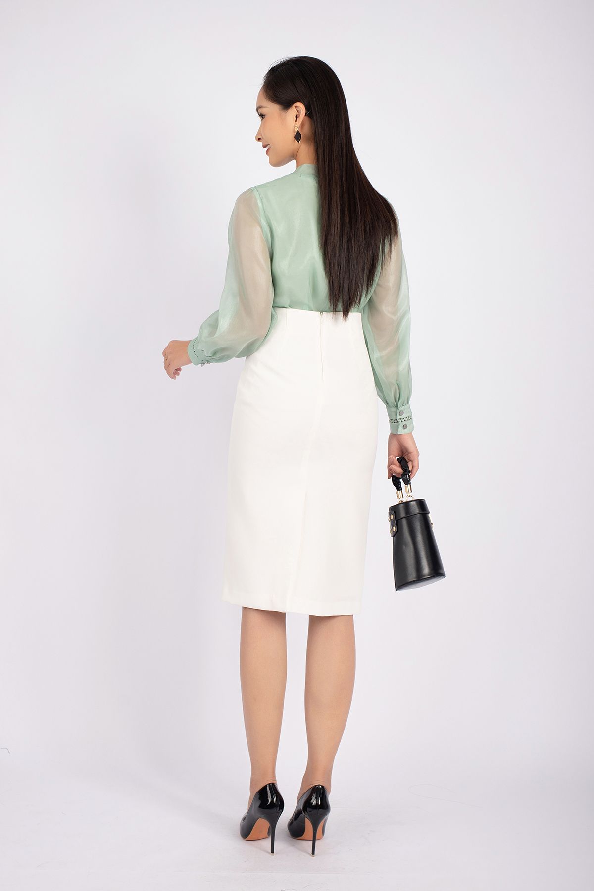 BJD72656 - Chân váy midi công sở vải thô dáng bút chì khóa thân sau dài qua gối - PANTIO