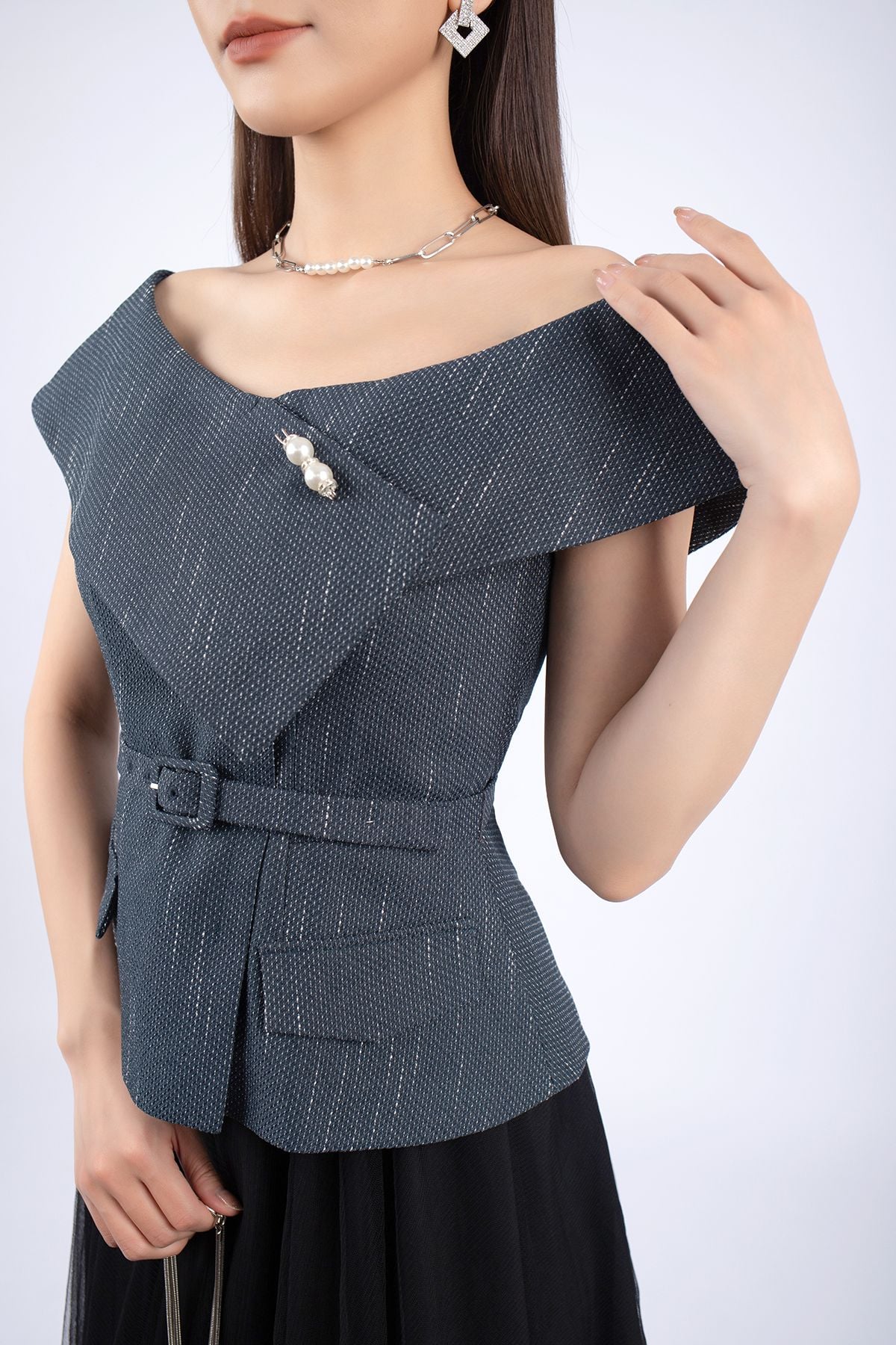 FJD71011 - Chân váy midi vải ren dáng Xoè hai lớp lót lụa cạp bo chun - PANTIO