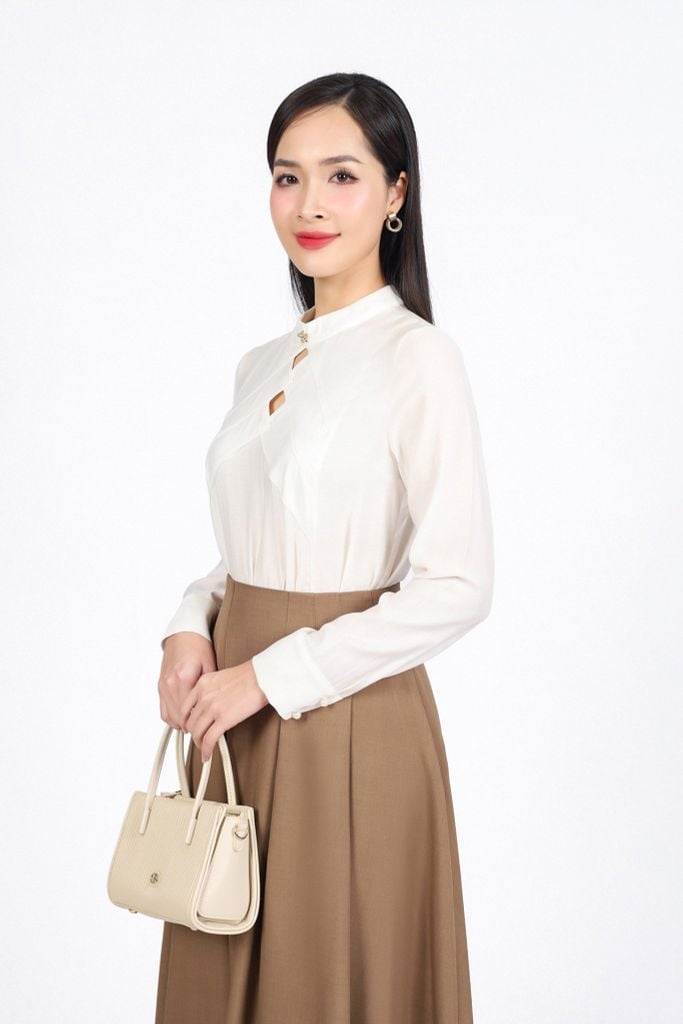 FJD51302 - Chân váy công sở vải thô đũi dáng A xòe thân vái xếp ly bong tạo xoè khóa thân sau - PANTIO
