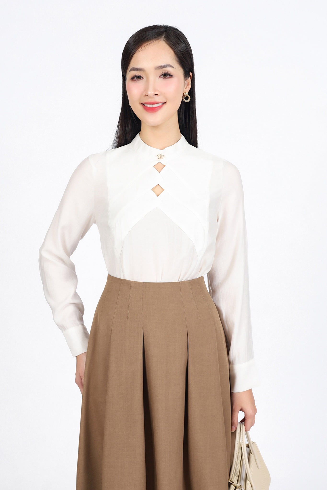 FJD51302 - Chân váy công sở vải thô đũi dáng A xòe thân vái xếp ly bong tạo xoè khóa thân sau - PANTIO