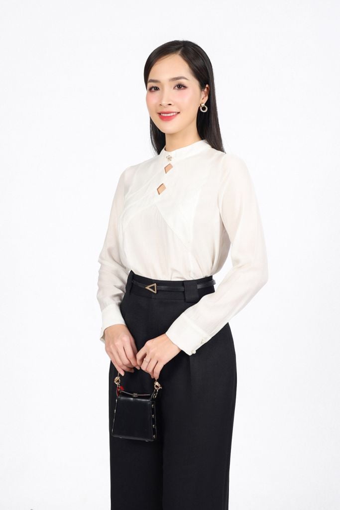 FQD91158 - Quần dài công sở vải thô dày dáng suông ống đứng thân phối ly bung tạo kiểu khoá thân trước - PANTIO