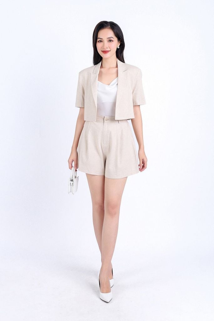 FQN3379 - Quần short dạo phố vải Linen dáng suông khoá thân trước - PANTIO