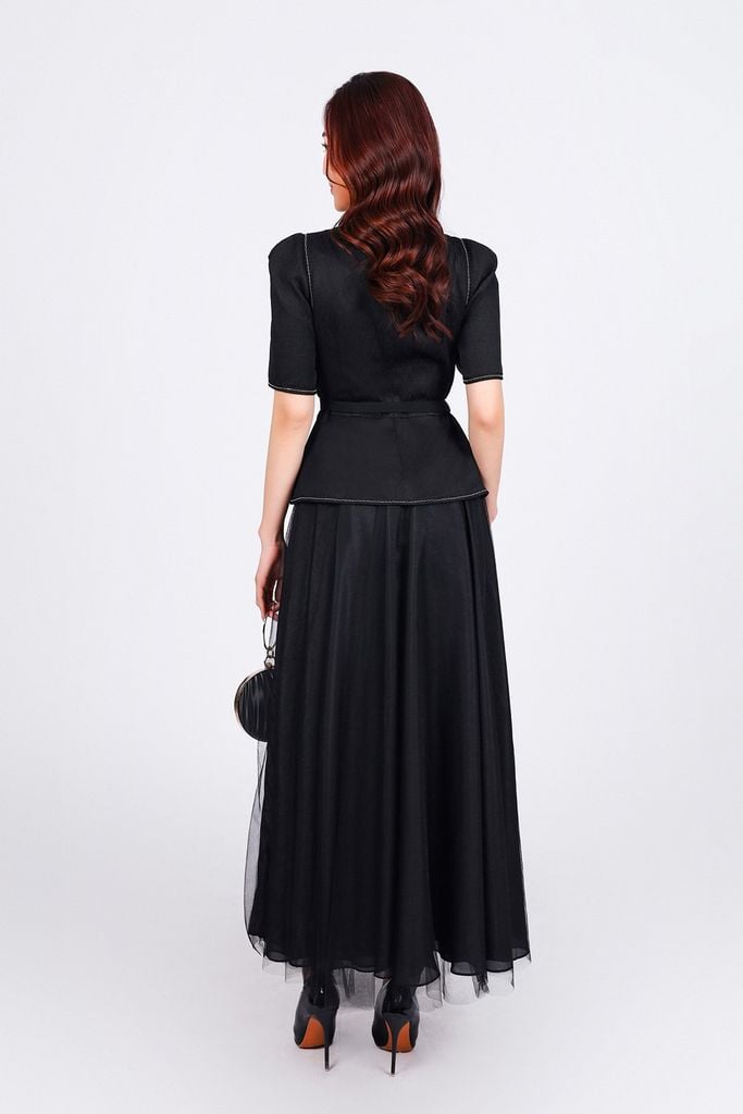 FAK91416 - Áo kiểu dạo phố vải thô dáng peplum cổ tròn vai bồng nhẹ khoá thân sau - PANTIO