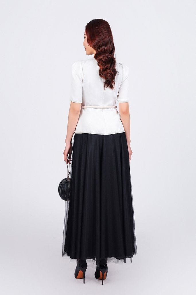 FAK91416 - Áo kiểu dạo phố vải thô dáng peplum cổ tròn vai bồng nhẹ khoá thân sau - PANTIO