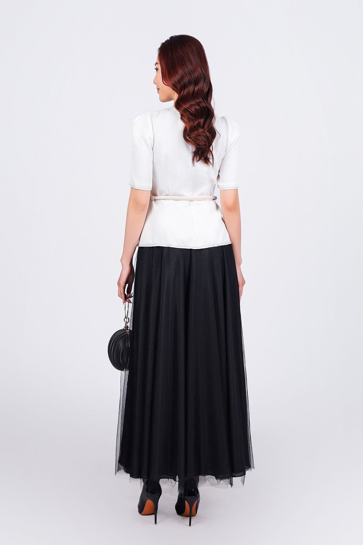 FAK91416 - Áo kiểu dạo phố vải thô dáng peplum cổ tròn vai bồng nhẹ khoá thân sau - PANTIO