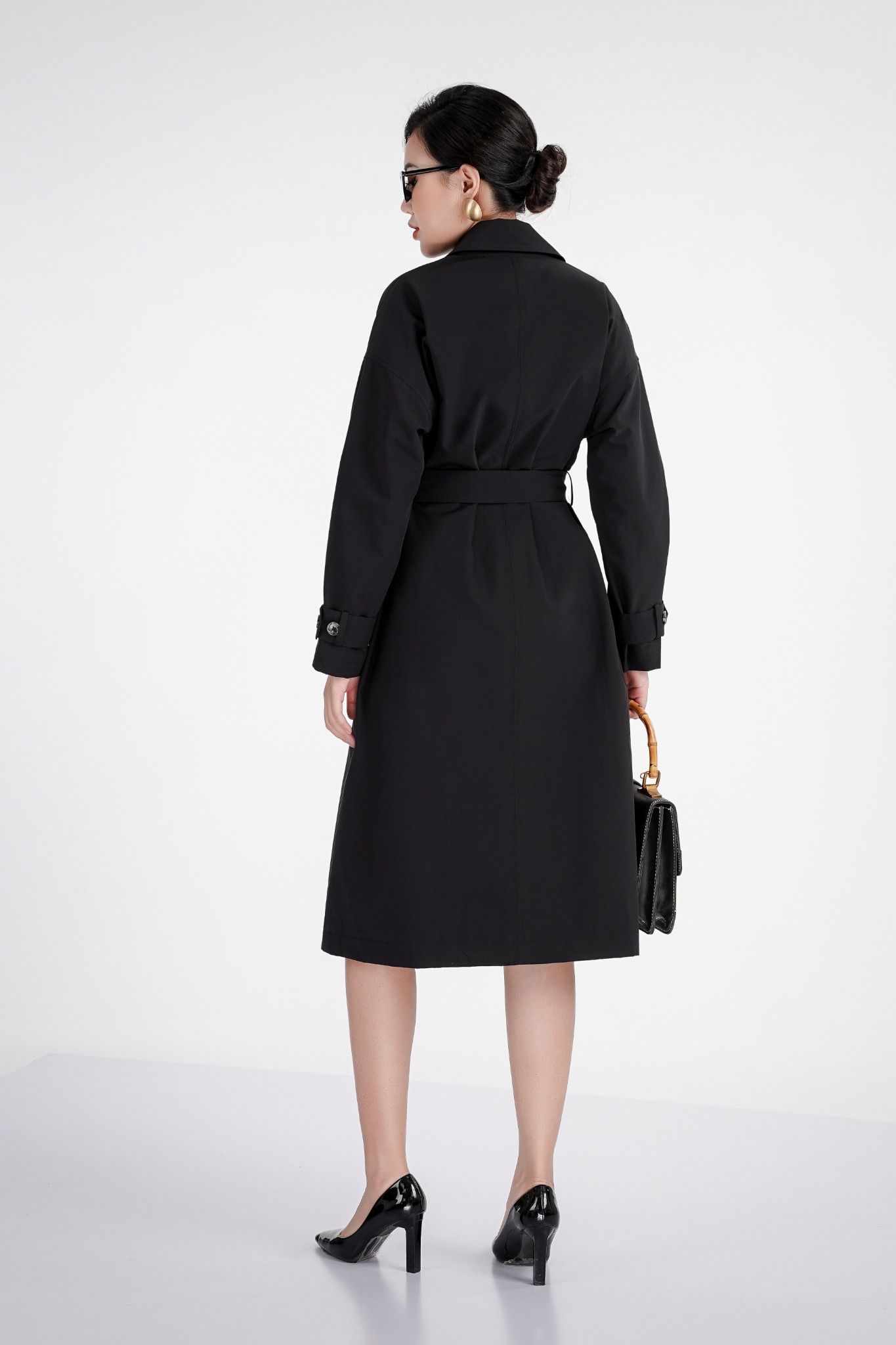 FAM9474 - Áo khoác măng tô cổ 2 ve chất liệu tapta đai eo - PANTIO