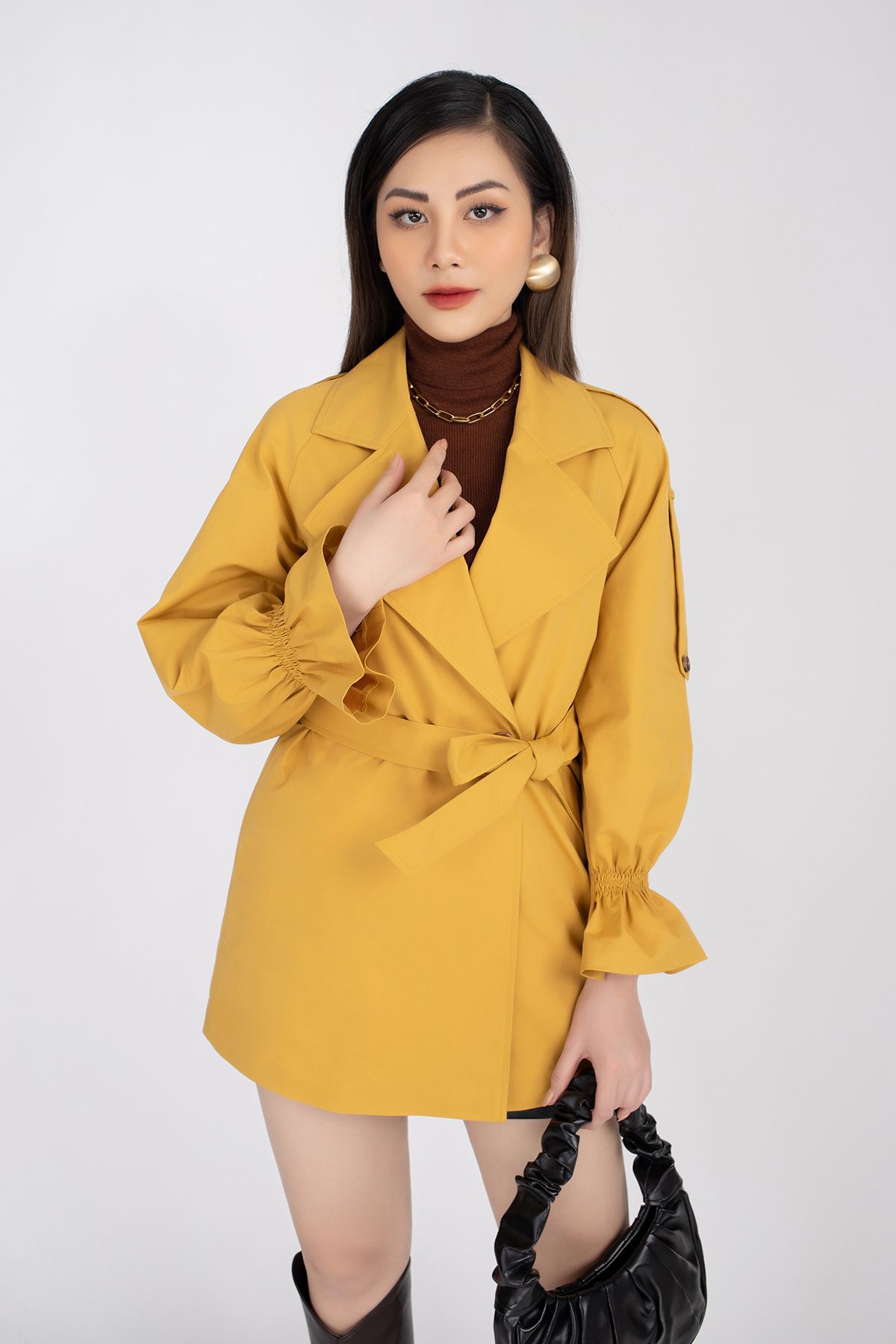 FAM9483 - Áo măng-tô chất liệu kaki cổ 2 ve cúc cài, chun tay - PANTIO
