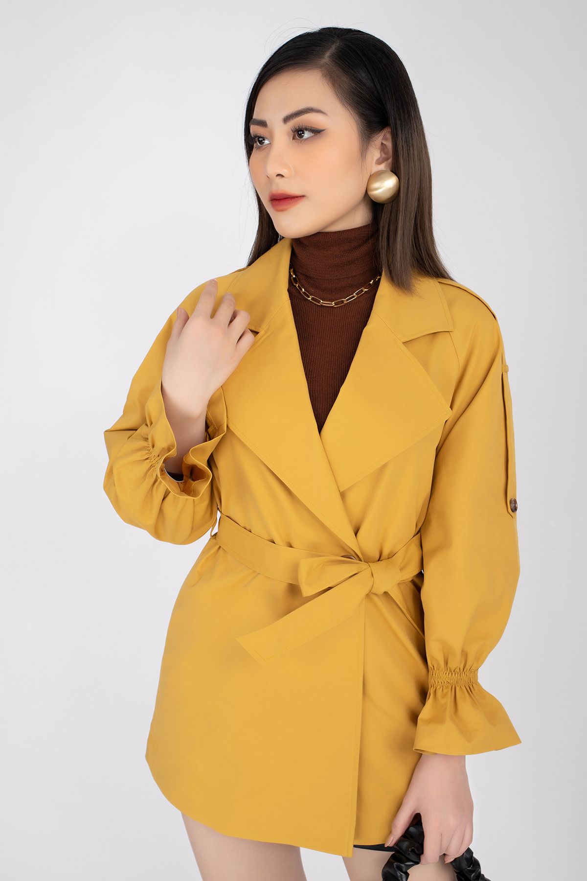 FAM9483 - Áo măng-tô chất liệu kaki cổ 2 ve cúc cài, chun tay - PANTIO