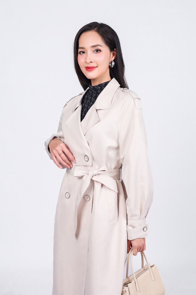 FAM9511 - Áo khoác mangto vải kaki dáng suông cổ hai ve phối khuy kèm dây buộc đai kiểu - PANTIO