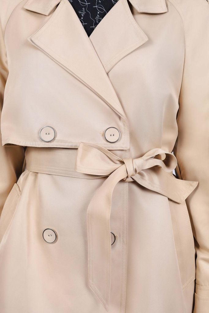 FAM9511 - Áo khoác mangto vải kaki dáng suông cổ hai ve phối khuy kèm dây buộc đai kiểu - PANTIO