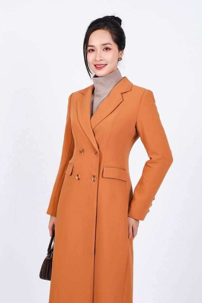 FAM9524 - Áo khoác mangto vải thô dày dáng ôm cổ hai ve thân áo đính nắp túi ốp tạo kiểu - PANTIO