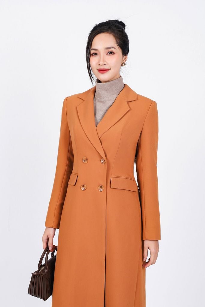 FAM9524 - Áo khoác mangto vải thô dày dáng ôm cổ hai ve thân áo đính nắp túi ốp tạo kiểu - PANTIO
