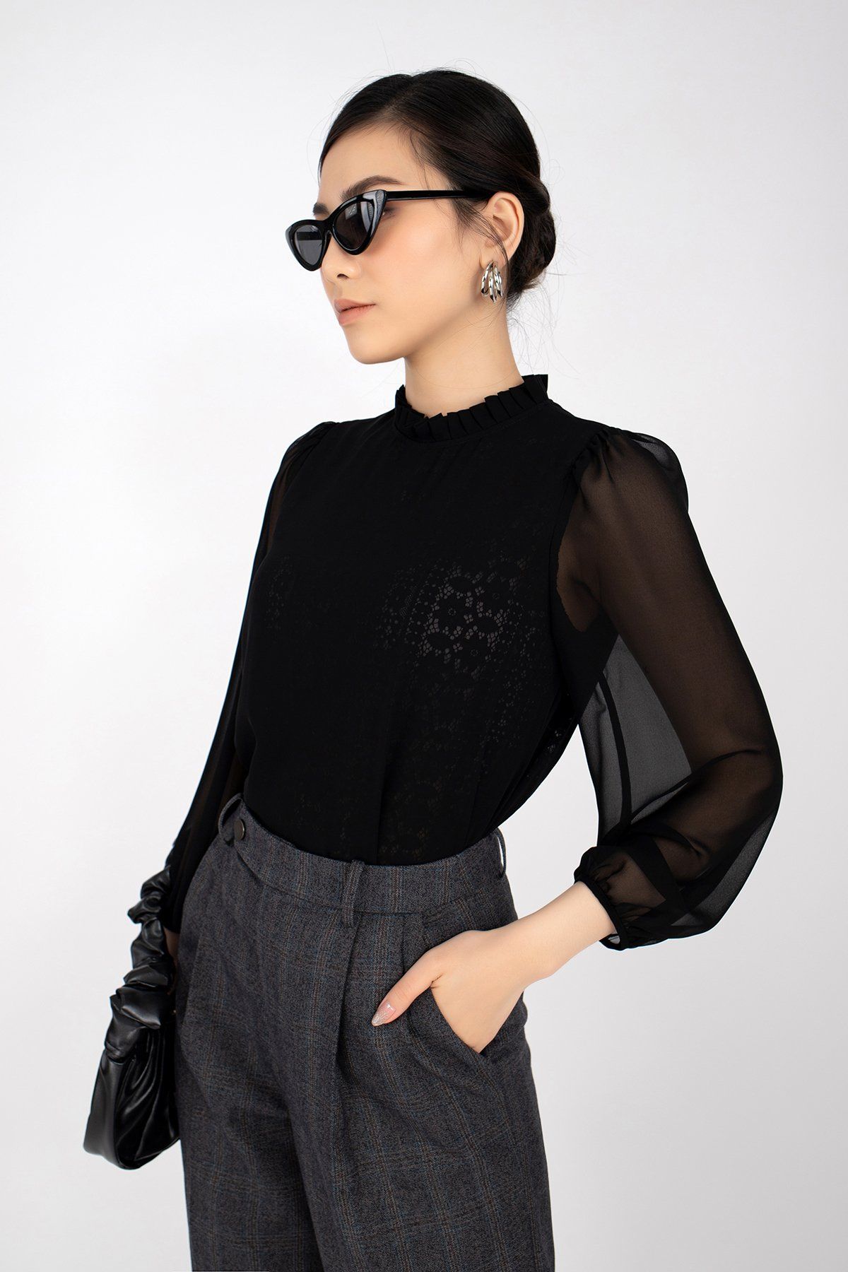 FQD9932 - Quần chất liệu vải thô in họa tiết kẻ ô dáng suông cạp rời - PANTIO