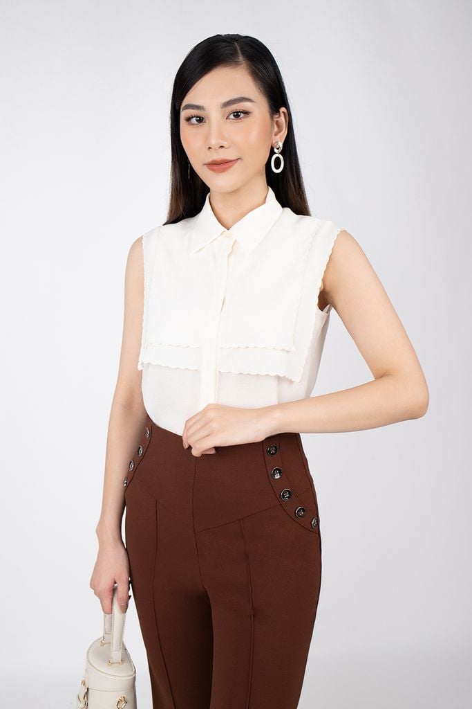 FQD3983 - Quần công sở vải cotton dáng ôm ống vảy cạp liền đính khuy trang trí - PANTIO