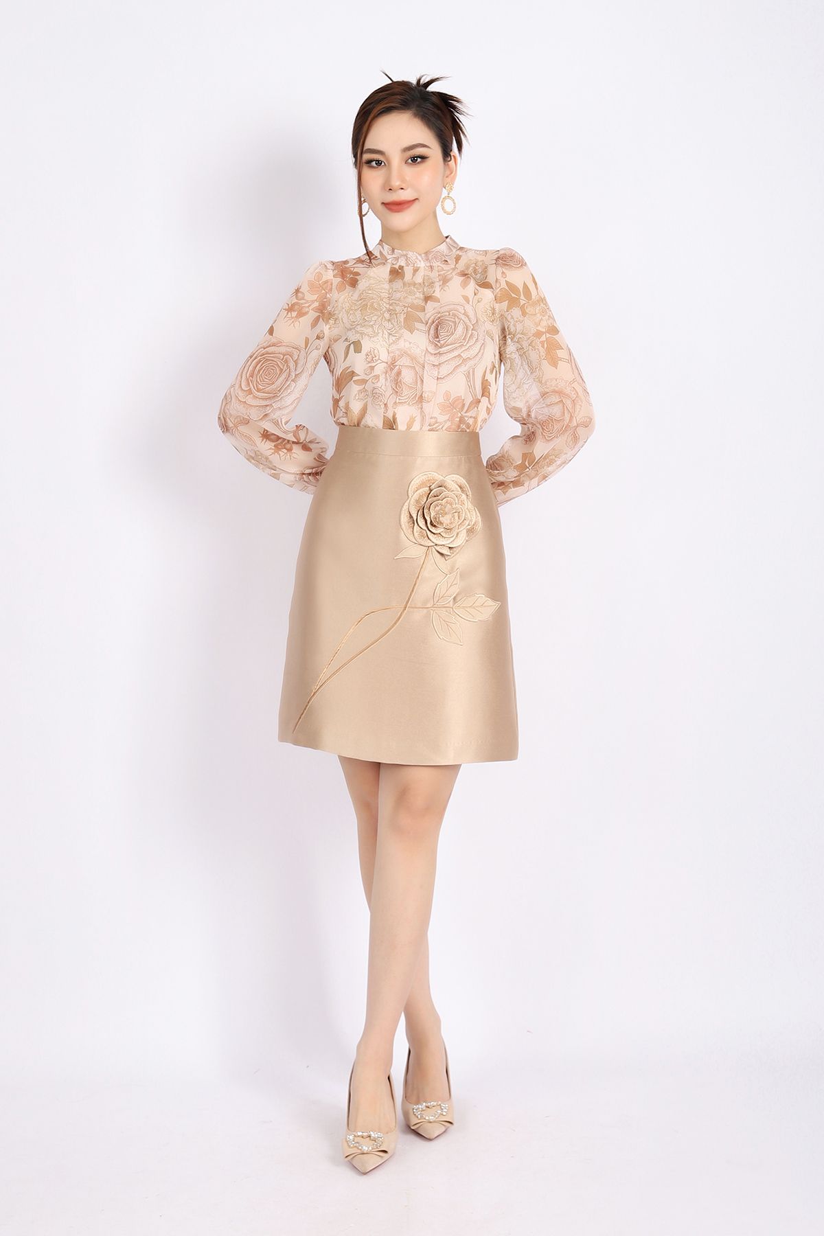 Áo Ren Hồng Liền Chân Váy Tafta Thiết Kế Cao Cấp V2976  Xuân Quỳnh Luxury