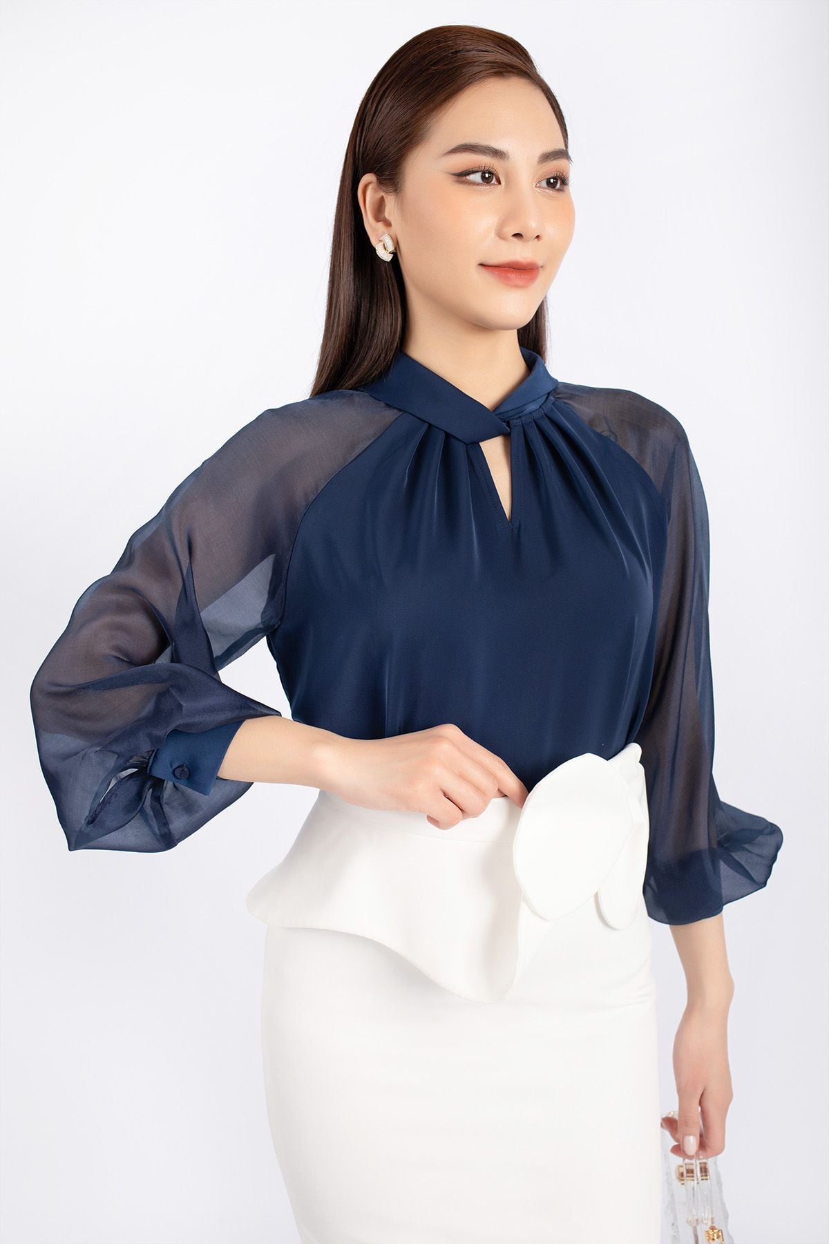 FJD5981 - Chân váy bút chì vải thô dáng ôm dài qua gối tạo hoa 3D trang trí - PANTIO