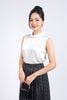 FAS13854 - Áo sơ mi công sở vải lụa satin dáng suông cổ tròn không tay - PANTIO