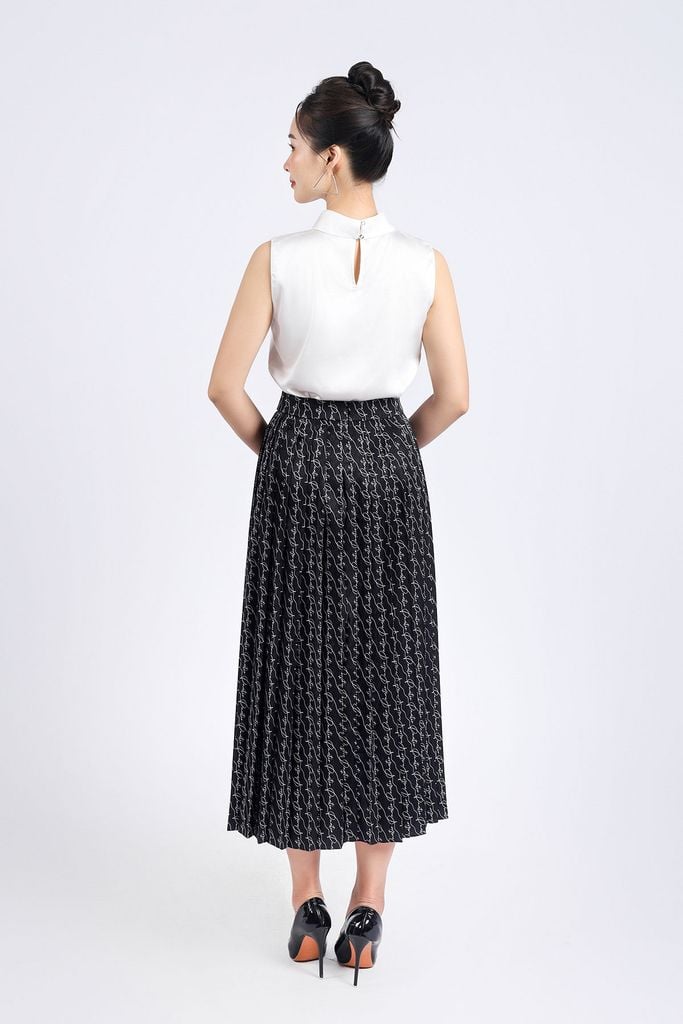 FAS13854 - Áo sơ mi công sở vải lụa satin dáng suông cổ tròn không tay - PANTIO