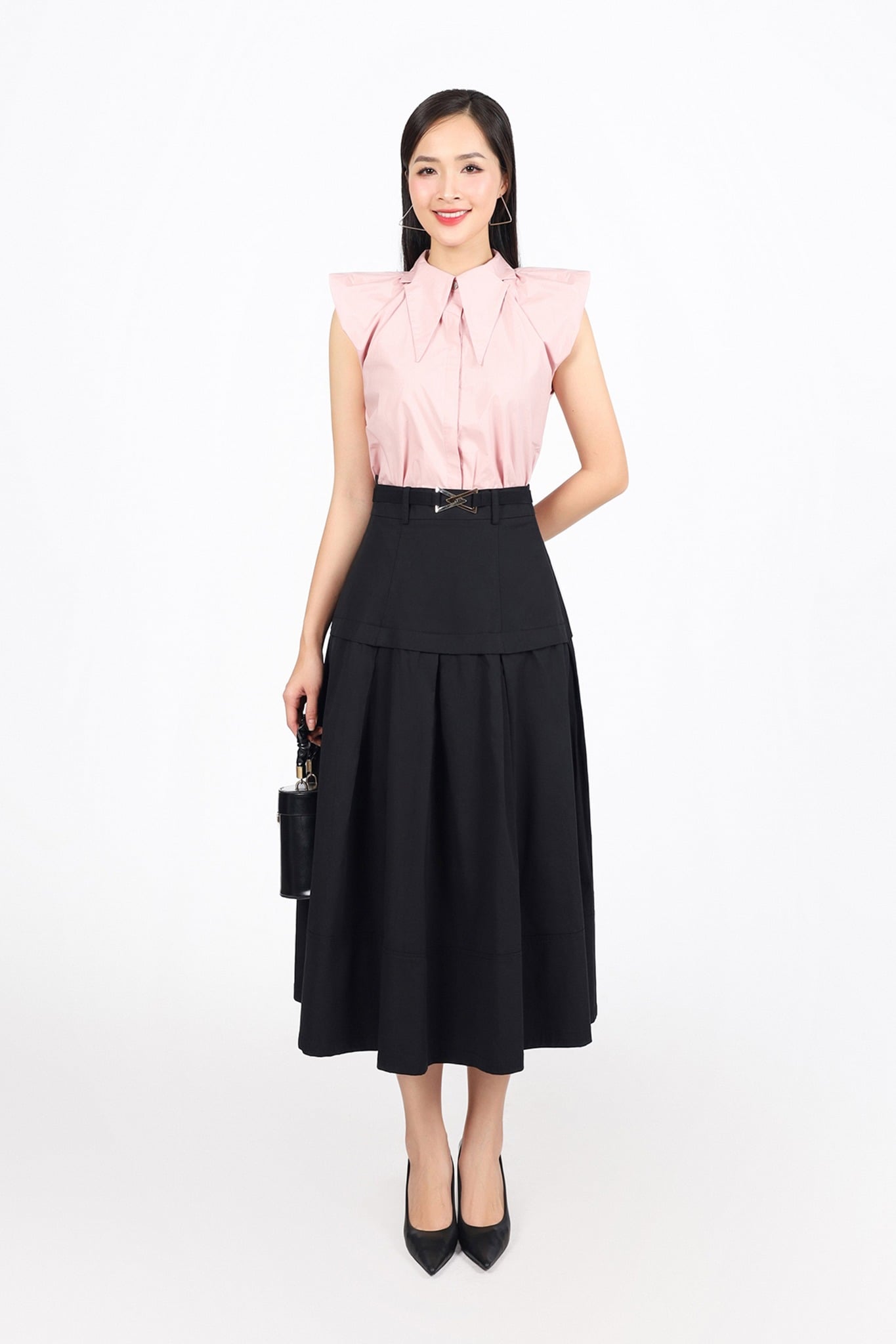 FAS13898 - Áo sơ mi công sở vải thô kate dáng suông cổ đức bản to tay cánh tiên cài khuy thân trước - PANTIO