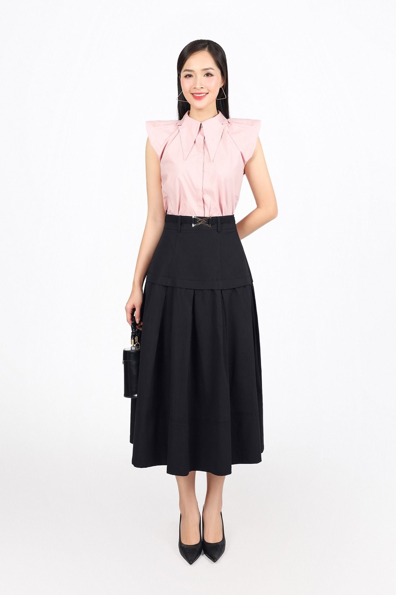 FAS13898 - Áo sơ mi công sở vải thô kate dáng suông cổ đức bản to tay cánh tiên cài khuy thân trước - PANTIO