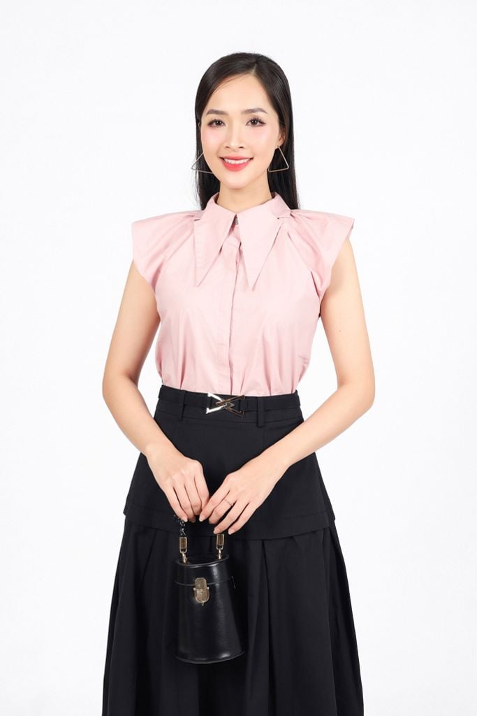 FAS13898 - Áo sơ mi công sở vải thô kate dáng suông cổ đức bản to tay cánh tiên cài khuy thân trước - PANTIO