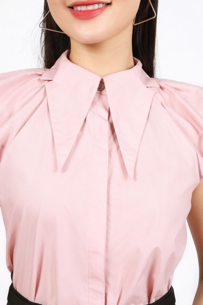 FAS13898 - Áo sơ mi công sở vải thô kate dáng suông cổ đức bản to tay cánh tiên cài khuy thân trước - PANTIO