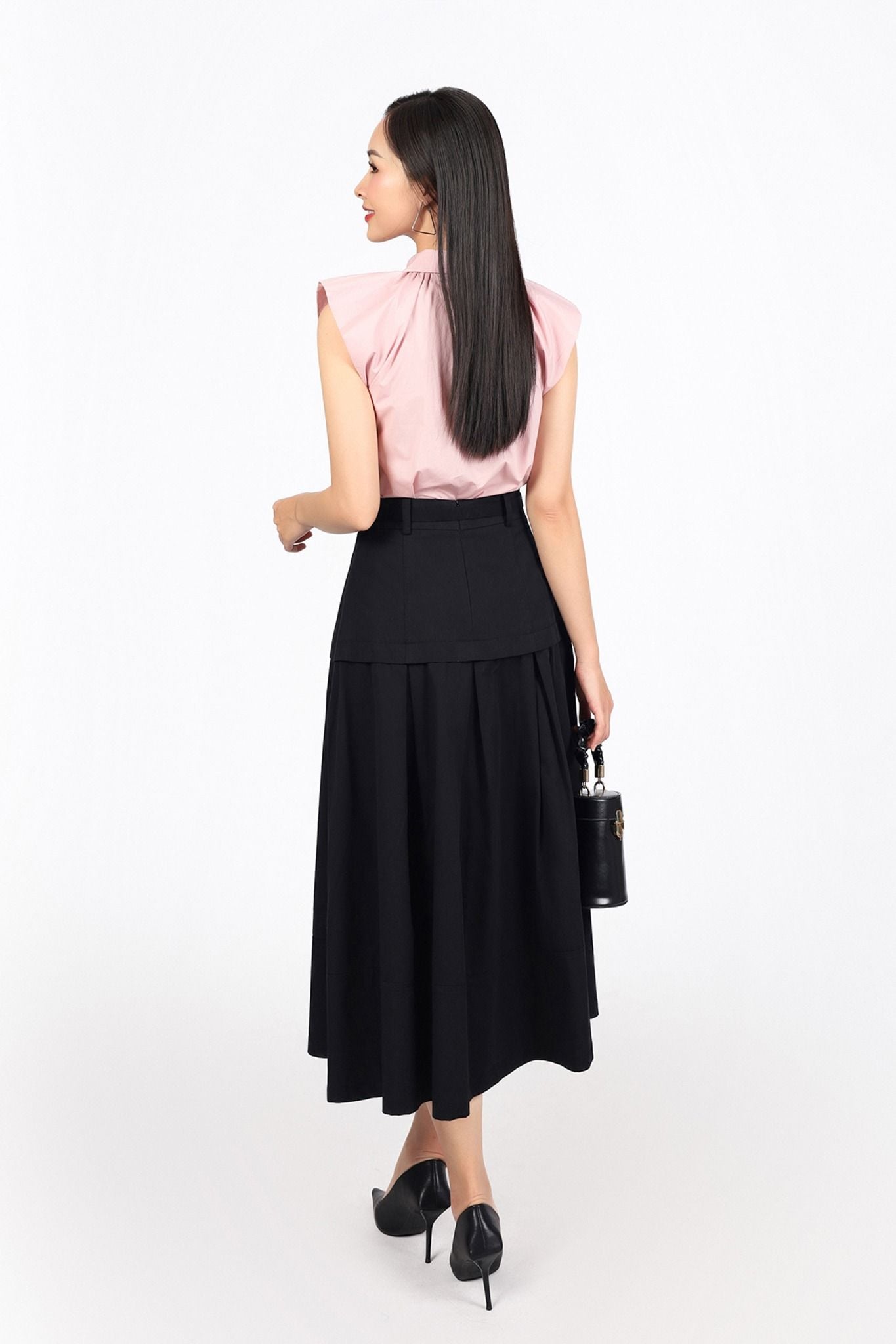 FAS13898 - Áo sơ mi công sở vải thô kate dáng suông cổ đức bản to tay cánh tiên cài khuy thân trước - PANTIO