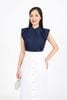 FJD31298 - Chân váy công sở vải linen dáng suông thân phối khuy tạo kiểu khoá thân sau - PANTIO